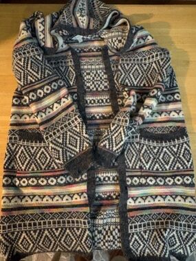 Monteau Gray Hooded Cardigan with Multicolor Stripes